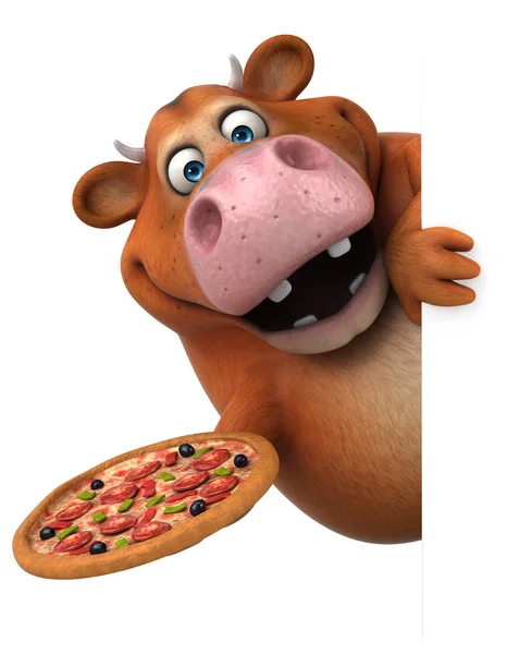 Kreslená postava drží pizza — Stock fotografie