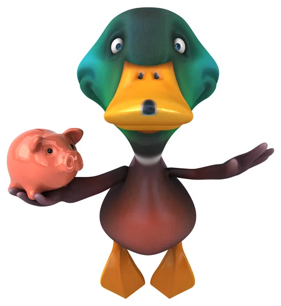 Funny duck holding piggy bank — Stock Photo, Image