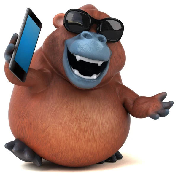 Cartoon character holding phone — Stock Photo, Image
