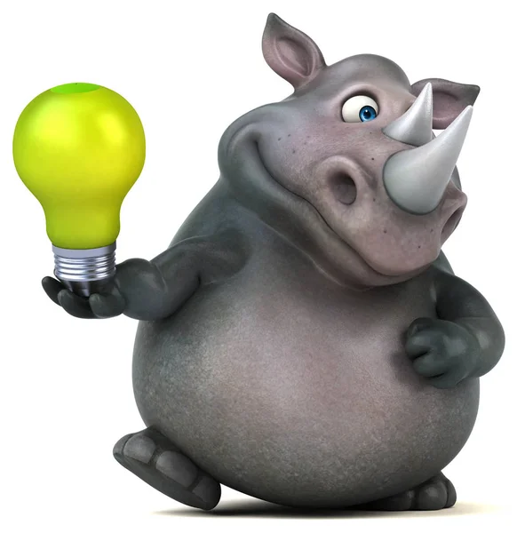 Cartoon character holding light bulb — Stock Photo, Image