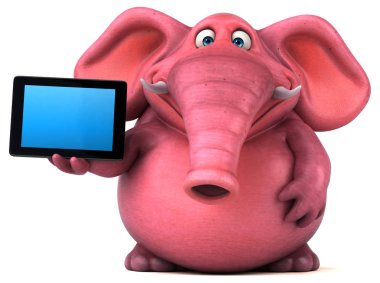 çizgi film karakteri holding tablet 