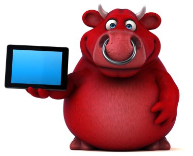 çizgi film karakteri holding tablet 