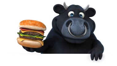 çizgi film karakteri holding hamburger