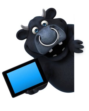 çizgi film karakteri holding tablet 