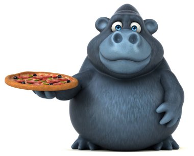 Komik goril holding pizza 