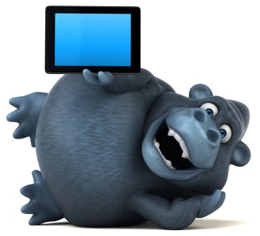 Komik goril holding tablet 