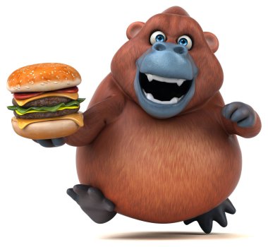 çizgi film karakteri holding hamburger
