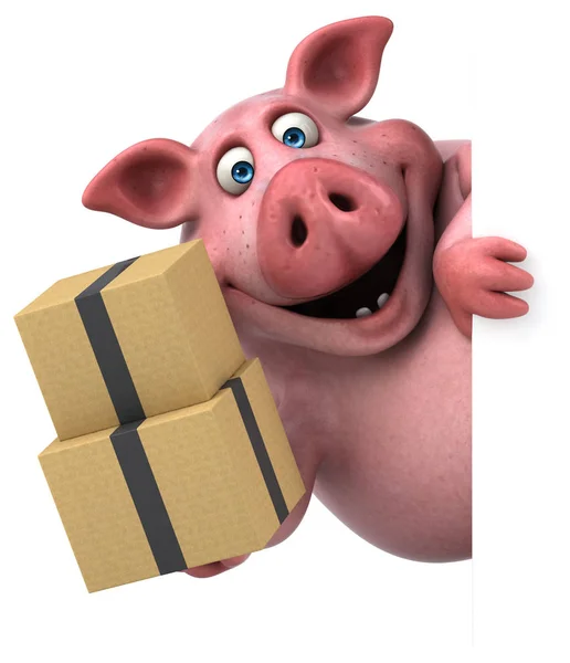 Cartoon character holding boxes — Stock Photo, Image