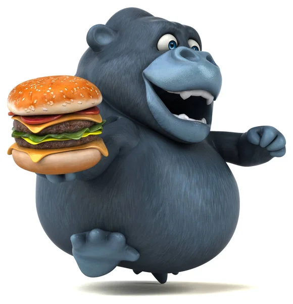 Divertente gorilla in possesso di hamburger — Foto Stock