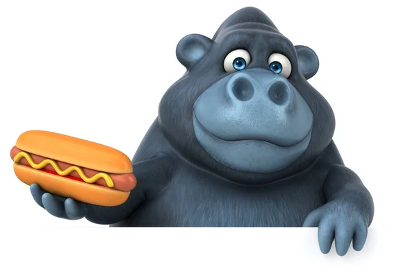 Komik goril holding hotdog — Stok fotoğraf