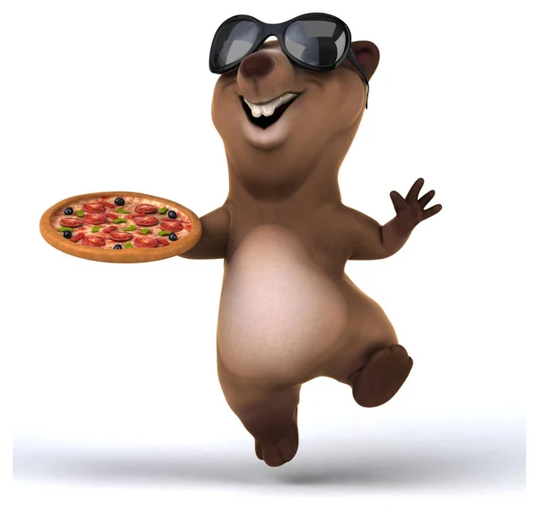 Personaje de dibujos animados celebración de pizza —  Fotos de Stock