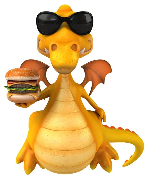 Personagem de desenho animado segurando hambúrguer — Fotografia de Stock