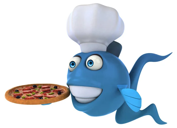 Personaje de dibujos animados celebración de pizza — Foto de Stock