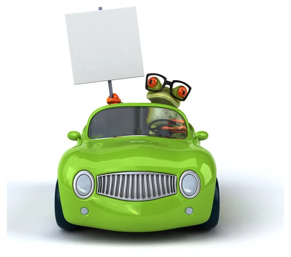 Eğlenceli kurbağa ve araba — Stok fotoğraf