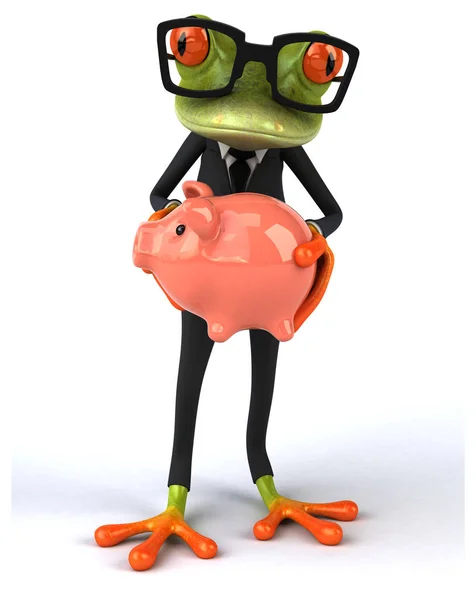 Cartoon character  holding  piggy bank — Stock Photo, Image