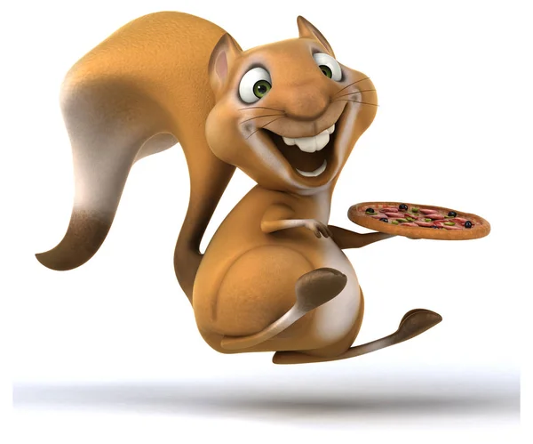 Personaje de dibujos animados celebración de pizza — Foto de Stock