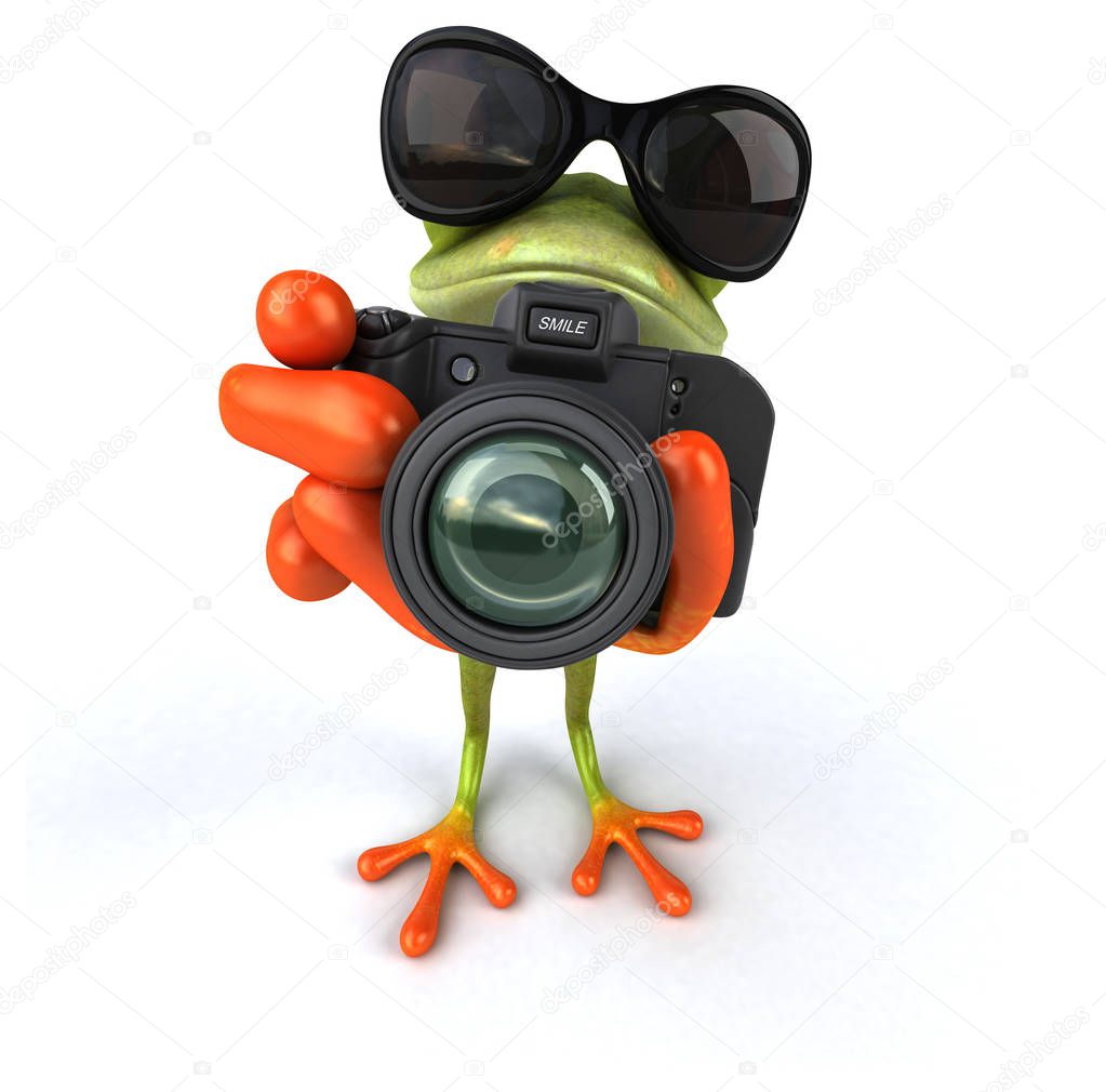 cartoon character  holding  camera 