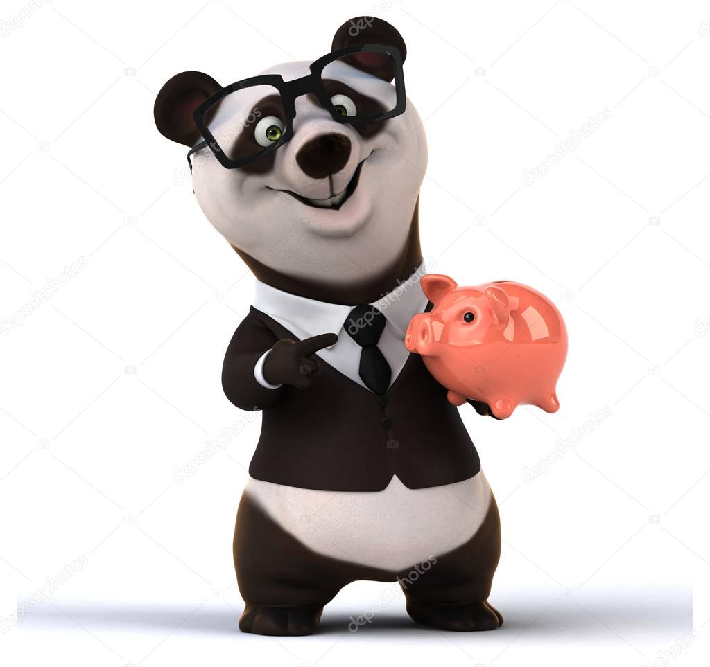 cartoon character  holding  piggy bank 
