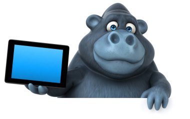 çizgi film karakteri holding tablet  