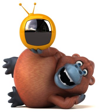 TV cihazı tutarak çizgi film karakteri  