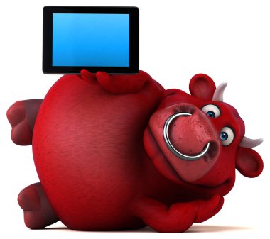 çizgi film karakteri holding tablet  