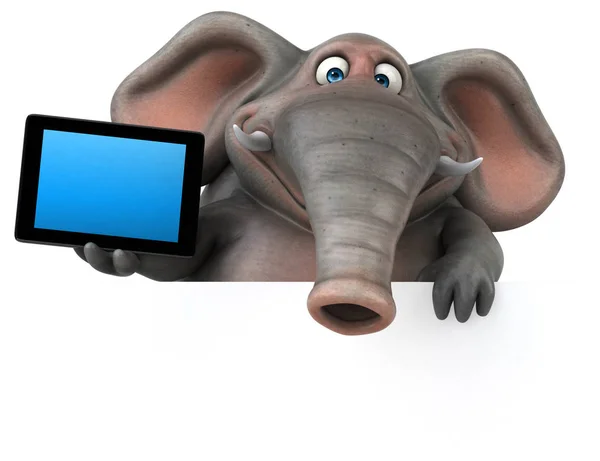 Cartoon character holding tablet — Stock Photo, Image