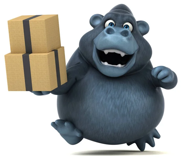Kreslená postava drží boxy — Stock fotografie