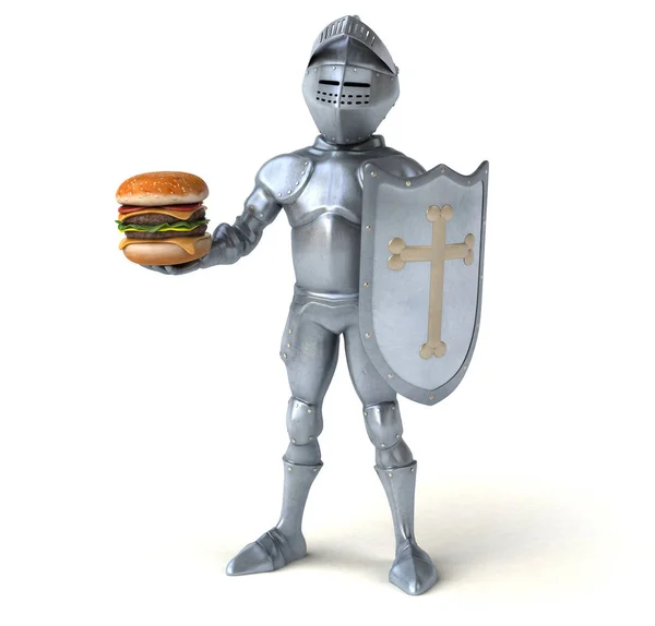 Cavaleiro divertido com hambúrguer — Fotografia de Stock