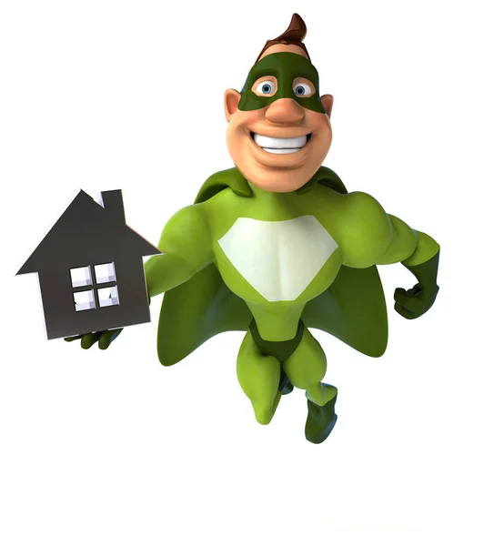 Super herói segurando casa — Fotografia de Stock