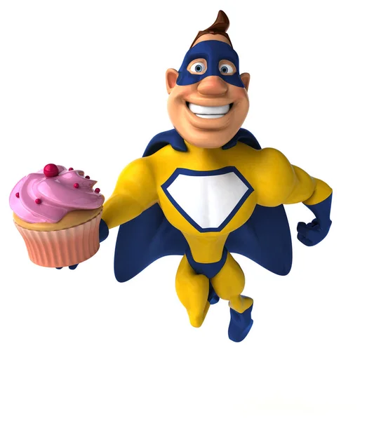 Supereroe in possesso di cupcake — Foto Stock