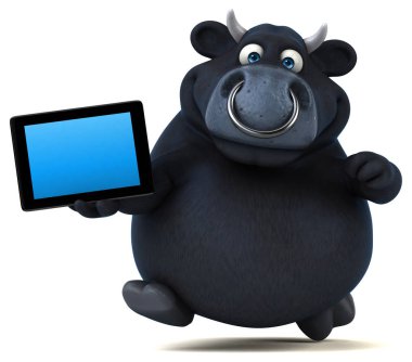 çizgi film karakteri holding tablet  