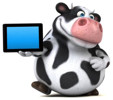 çizgi film karakteri holding tablet  