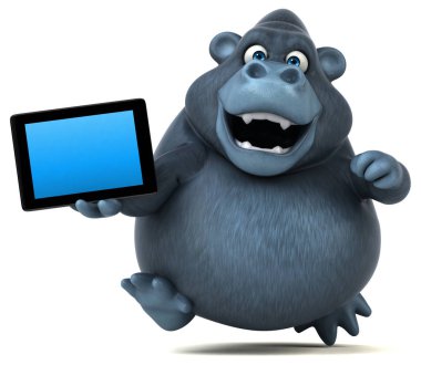 çizgi film karakteri holding tablet  