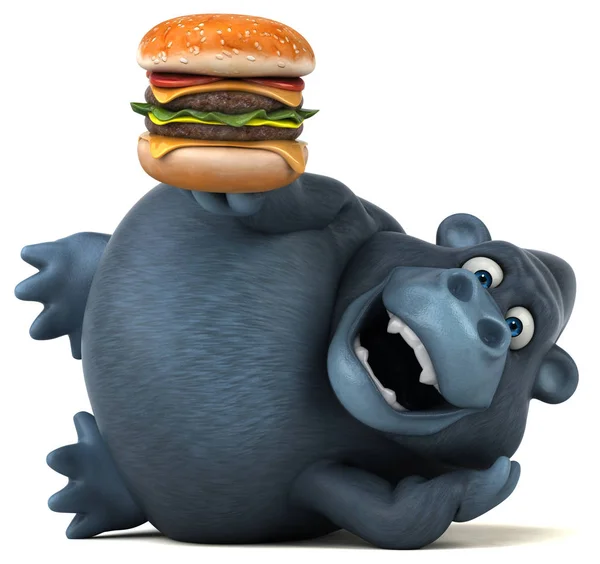 Çizgi film karakteri holding hamburger — Stok fotoğraf