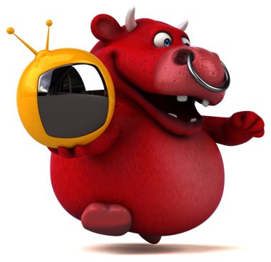 TV cihazı tutarak çizgi film karakteri  