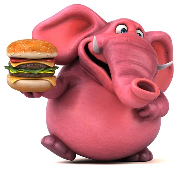 Cartoon  character holding hamburger — Stock Photo, Image