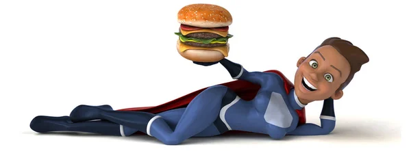 Super vrouw met Hamburger — Stockfoto