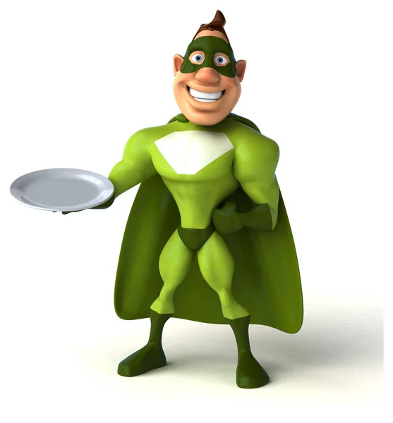 Superhero holding plate — Stock Photo, Image