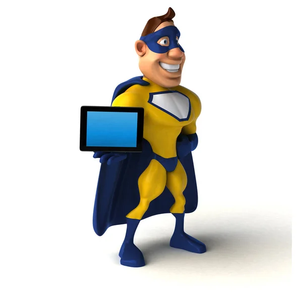 Супергерой держит планшет — стоковое фото