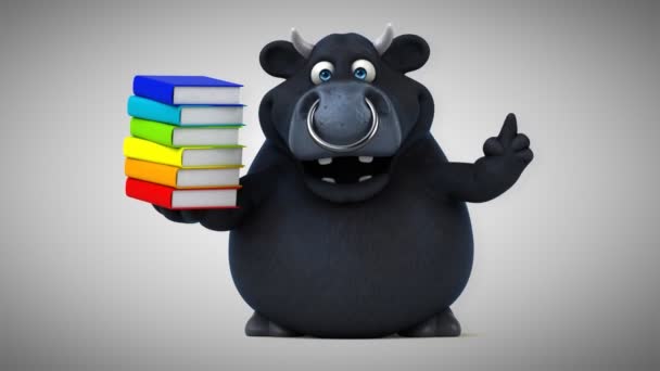 Cute bull holding books a — Stock Video