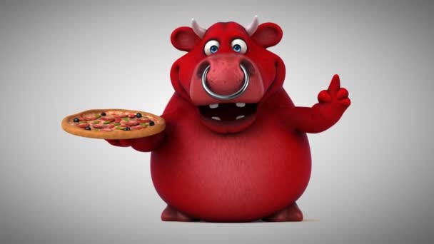 Personagem de desenho animado segurando pizza — Vídeo de Stock