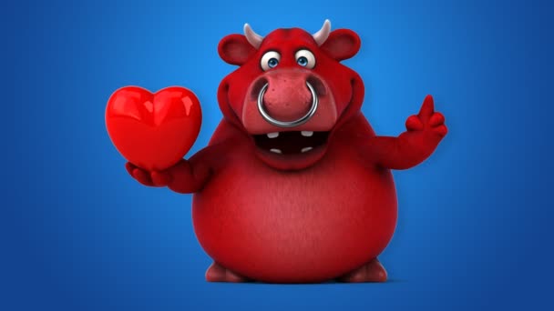 Cartoon character holding heart — Stock Video