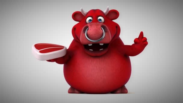Personaje de dibujos animados celebración de la carne — Vídeo de stock