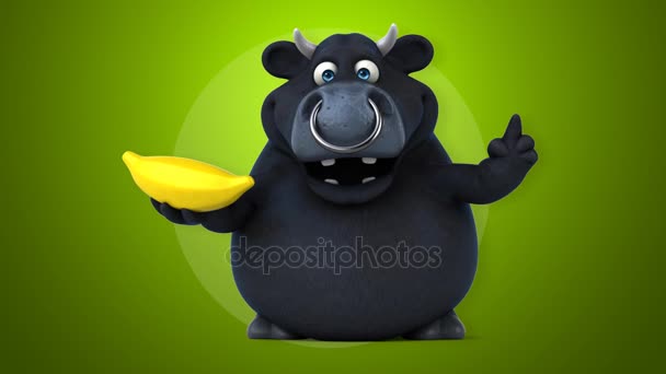 Мультяшный персонаж с бананом — стоковое видео