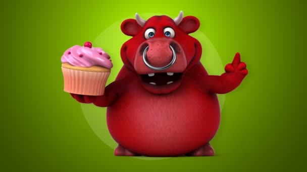 Χαρακτήρας κινουμένων σχεδίων κρατώντας cupcake — Αρχείο Βίντεο