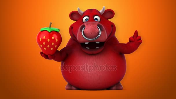 イチゴを保持している漫画のキャラクター — ストック動画