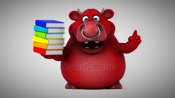 Roztomilý býk drží knihy — Stock video