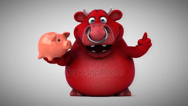 Cartoon character holding piggy bank — Stock Video