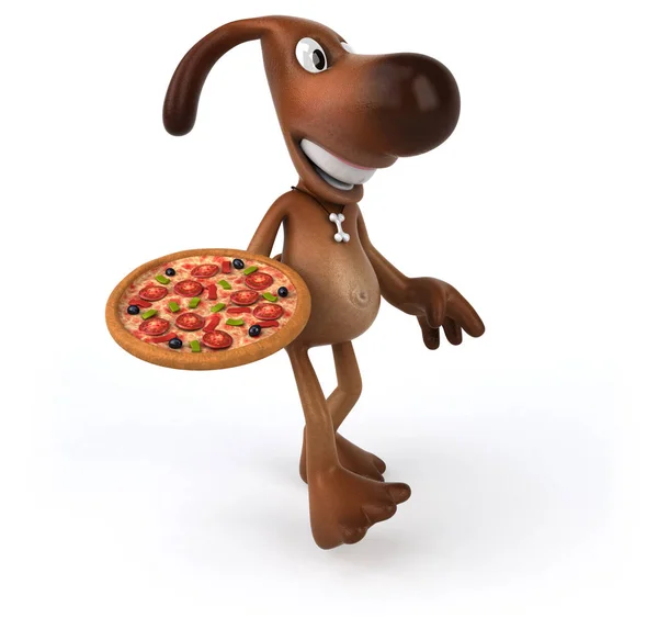 Postać z kreskówki gospodarstwa pizza — Zdjęcie stockowe