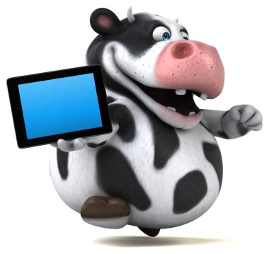 çizgi film karakteri holding tablet  